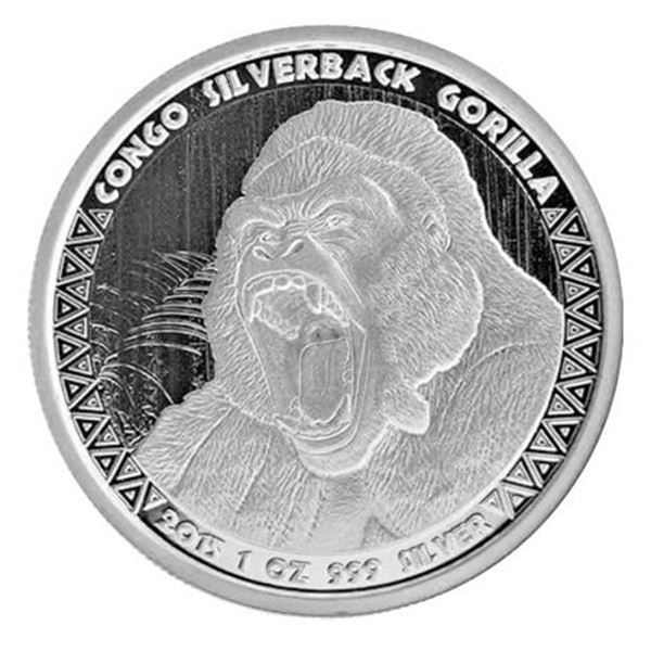1-0Z 2015 CONGO SILVERBACK GORILLA SILVER COIN
