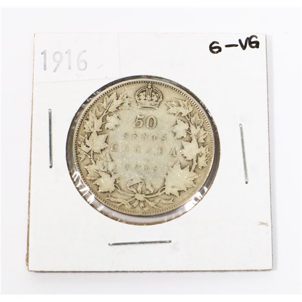 1916 CANADA 50 CENT G-VG(G-6) 92.5% SILVER