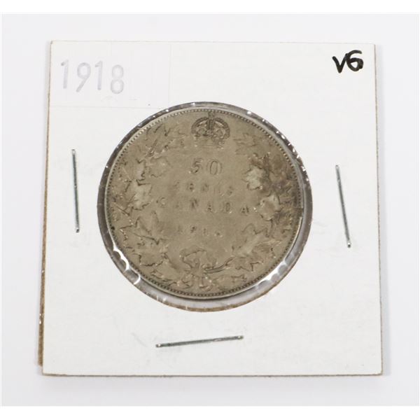 1918 CANADA 50 CENT G-VG(G-6) 92.5% SILVER