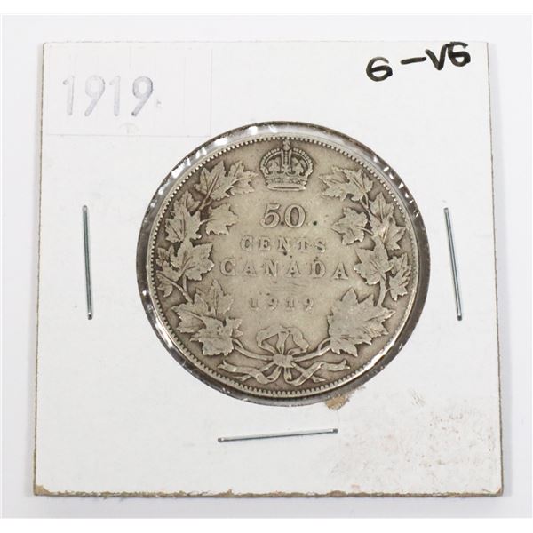 1919 CANADA 50 CENT G-VG(VG-8) 92.5% SILVER