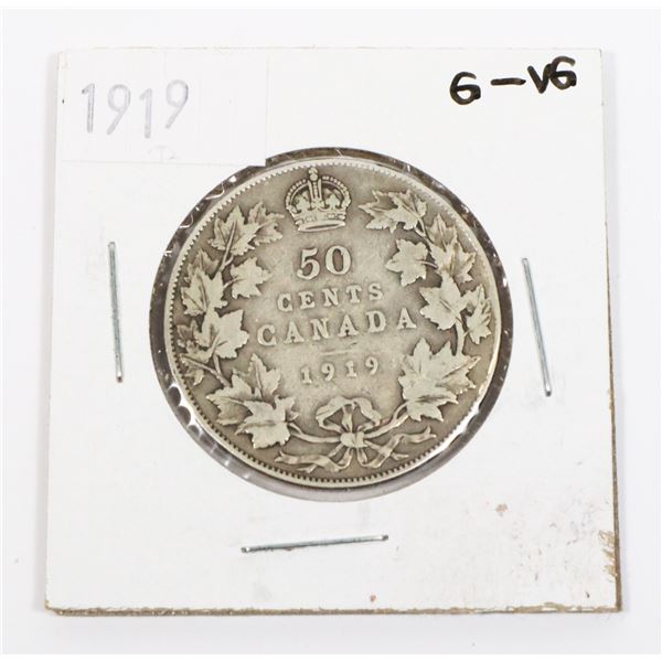 1919 CANADA 50 CENT G-VG(VG-8) 92.5% SILVER