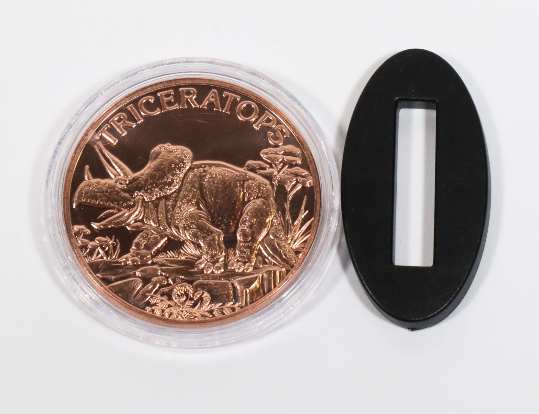 1-OZ FINE COPPER TRICERATOPS ROUND IN CAPSULE