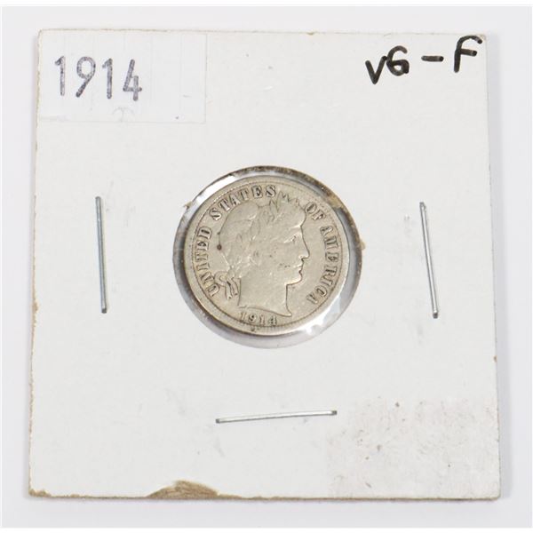 1914 USA BARBER DIME (VG-F)