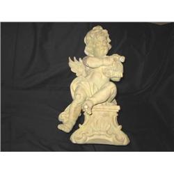 Plaster composition piece - Cherub with a Harp - 20"T x 11" W