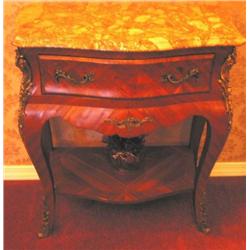 Single drawer/single shelf commode made of Rosewood with red marble top and Ormulu Mounts - 24.5" W 