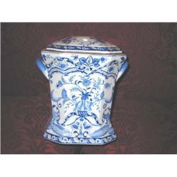 Blue & white porcelain flower arranger 9" T x 9" W