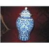 Image 1 : Blue & white porcelain Temple Jar with lid - 21" T x10" W