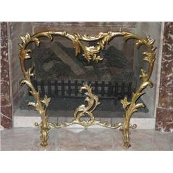 Roccoco Bright Brass Fire Screen with black mesh 28" W x 25" T