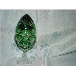 Green cased full-lead crystal egg with lid 11" T x 4.5" diameter