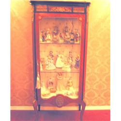 Rosewood Curio Cabinet with brass mounts and tanmarble top, 28" W x 63.5" T x 15" deep - 2 glassshel