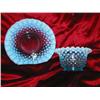 Image 1 : Aqua hobnail bowl w/saucer - bowl 4.5" diameter saucer 6" diameter