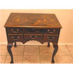 5-Drawer Queen Anne Console w/black & gold Japanned finish - 30.5" W x 19.5" D x 29.5" T
