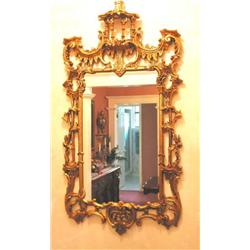 Chinese Chippendale Mirror in Gold Finished Resin -29.5" W x 58" L