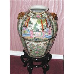 Porcelain Rose Medallion Palace Vase w/stand - 22" Tx 16" Diameter - Stand is 9" tall