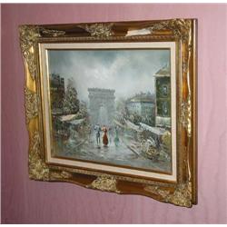 Original Oil Paris Scene - 27" x 22.5" - Arch of Triumph - in Gold Leaf Museum Frame