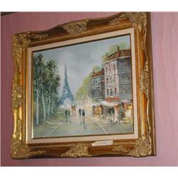 Original Oil Paris Scene - 27" x 22.5" - EiffelTower - in Gold Leaf Museum Frame