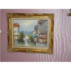 Original Oil Paris Scene - 27" x 22.5" - Montmart - in Gold Leaf Museum Frame