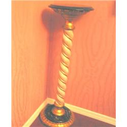 Wooden Column w/black marble base & top w/gilded rope design - 12" diameter x 37" T