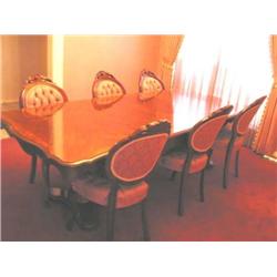 Double pedestal dining room table - veneered in Walnut with an elm burl border 41" W x 94" L fully e