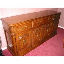 3-drawer, 4-door Buffet in Pecan wood with Walnut markquerty on doors - 72" L x 20" D x 33.5" T- Tho