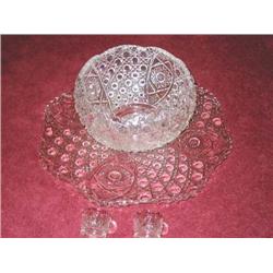 Daisy & Button pressed glass 14-piece punch bowl set - bowl is 13" diameter x 9", tray is 22" diamet