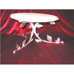 Silverplated leaf design marble topped cake stand -11" diameter