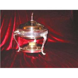 2 Silverplated food warmers w/candle cups & pyrex bowl - 9" diameter x 12" tall - bid will be 2 time