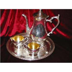 4-piece silverplated coffee service - pot is 10.5" tall, tray is 12.5" diameter