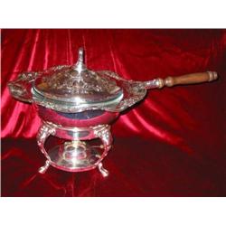 5-piece silverplated chafing dish - bowl is 13" diameter w/pyrex liner and wooden handle