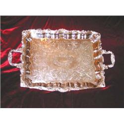 Rectangular footed silverplated waiter w/handles and appliaque - 25" x 16" - Sheridan from Taunton S
