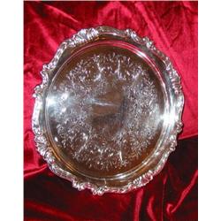2 Silverplated embossed trays 13" diameter - bid will be 2 times the money