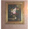 Image 1 : Floral oil on canvas (original) in gold leaf baroque frame 31" x 27.25"
