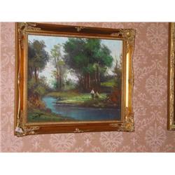 Summer - Original oil on Canvas (signed) landscape in gold leaf museum frame 20" x 24"