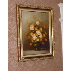 Yellow Roses in a Vase Original Oil (signed RobertCox) in a gold leaf frame 30" x 26"