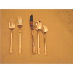 Twelve 5-piece place settings stainless & gold flatware w/serving pieces (Corsica/Wallace)