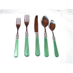 Eight 5-piece place settings of Napoleon flatware w/green pearlized handles & stainless blades in or