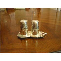 8 sets of Silverplated grape design individual salt &pepper shakers w/silver tray & plastic liners