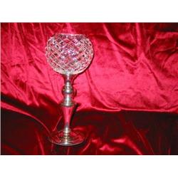 2 Liora 5" pedestal votives -  24% lead crystal ona silverplated base 11.5" tall in original box - b