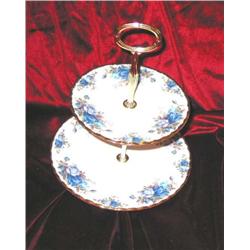 Tidbit tray in Royal Albert Bone China "Old Country Roses" (Blue) 8" diameter x 9.5" tall