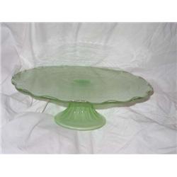 Pedestal cake plate in green frosted glass 11" diameter 3.5" tall