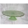 Image 1 : Pedestal cake plate in green frosted glass 11" diameter 3.5" tall