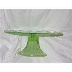 Pedestal cake plate in green frosted glass 8.75"diameter x 3.5" tall