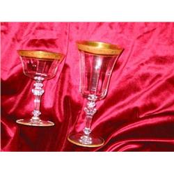 Set of Full leaded optic crystal with gold embossed band and rimmed foot by Tiffin - "Gold Minton" p