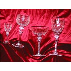Gallia Lead Crystal etched & cut - 8 saucer champagnes, 8 cordial glasses, 8 hock glasses, 7 water g