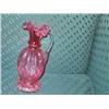 Image 1 : Fenton cranberry glass vase w/clear crystal handle - 9" x 4" diameter