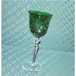 11 Emerald green cased crystal goblets w/clear stem 8.25" tall x 3.5" diameter