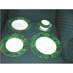 Eight 5-piece place settings Malachite green w/gold edge