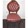 Image 1 : 4 Victorian side chairs in hand carved solid mahogany w/back & seat deeply tufted naugahide 18.5" x 