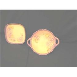 Matching shallow dish & tray - handpainted porcelain by "Gwen" - bowl 6" diameter tray 5.5"