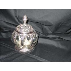 2 Silverplated & glass eastern Indian jar - 6.5"diameter x 8" tall - bid will be 2 times the money